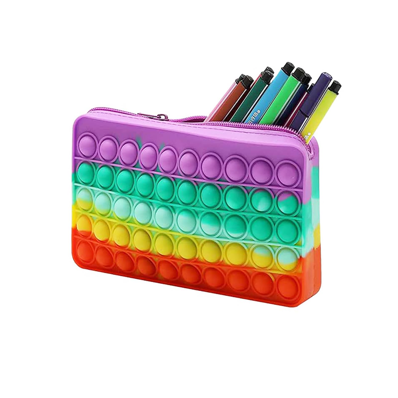 Large Capacity Silicone Pencil Case, 1 Silicone Pop Bubble Bag, Large Pencil Case with Bubbles, Suitable for Adults in Office, School Students or Other People(Color)