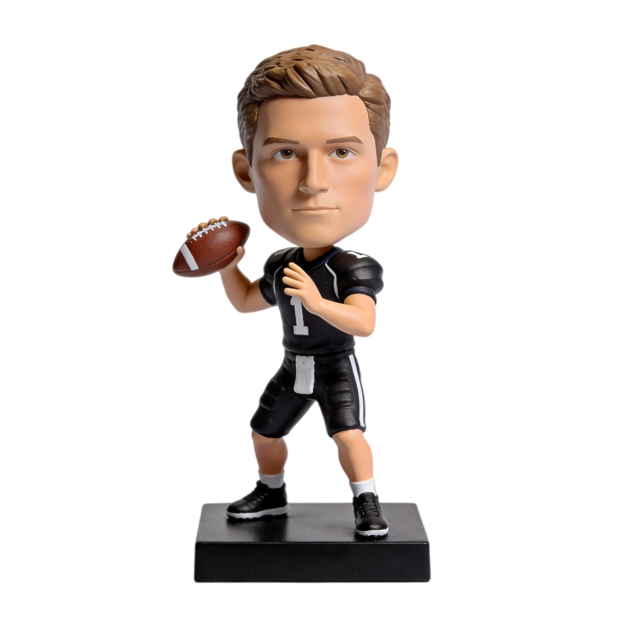Figura 3D personalizada de jugador de fútbol americano de la foto, estatua de cuerpo completo hecha a mano de arcilla polimérica con mini fútbol, regalo de escritorio de jubilación de