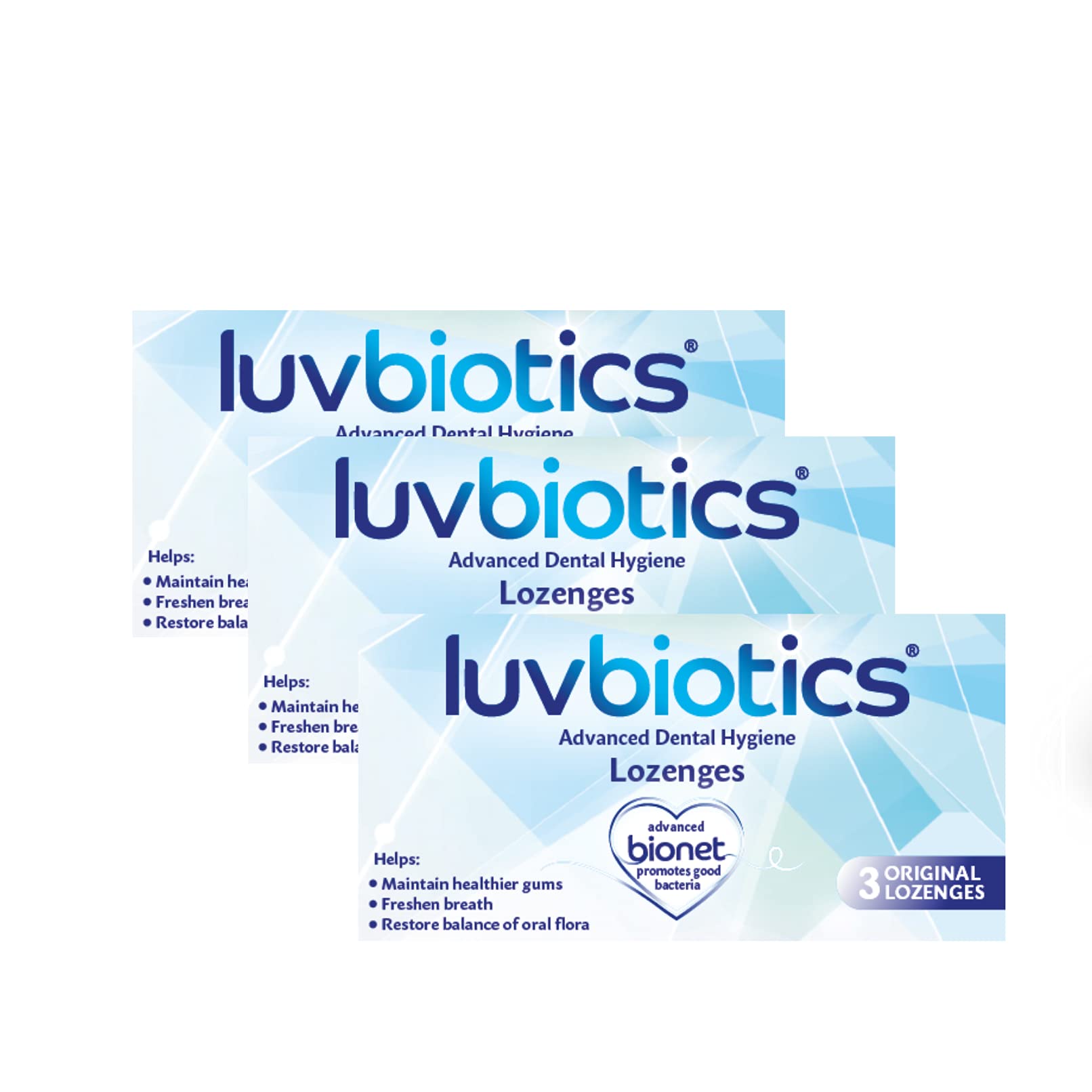 luv biotics Original Dental Lozenges with Probiotics, Xylitol & Aloe Vera - 3 x 3 Pack
