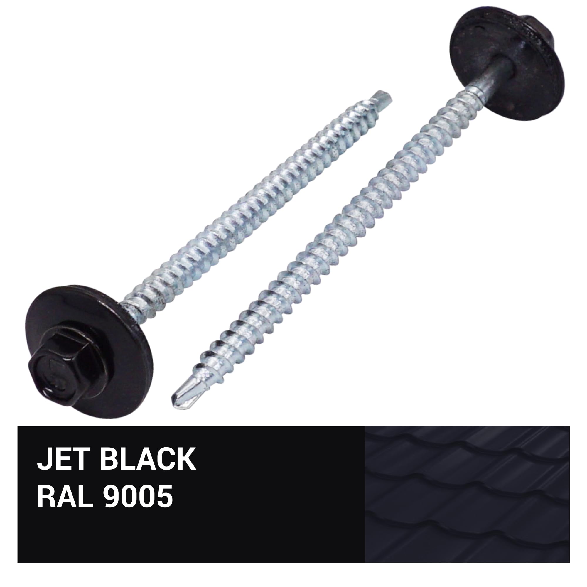 SKIR'CO (10 Pcs) Painted Roofing Screws 4.8 X 100 Mm, Hex Head, Self-Drilling Screws With EPDM Washers (Jet Black, RAL 9005 - View #3