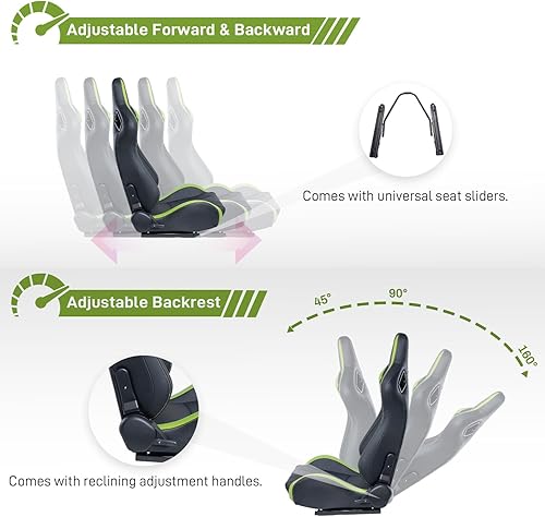 Miniatura 4 de Racing - 2 asientos de cubo reclinables con 2 deslizadores, asientos deportivos universales de piel sintética ajustables para automóviles (negro y