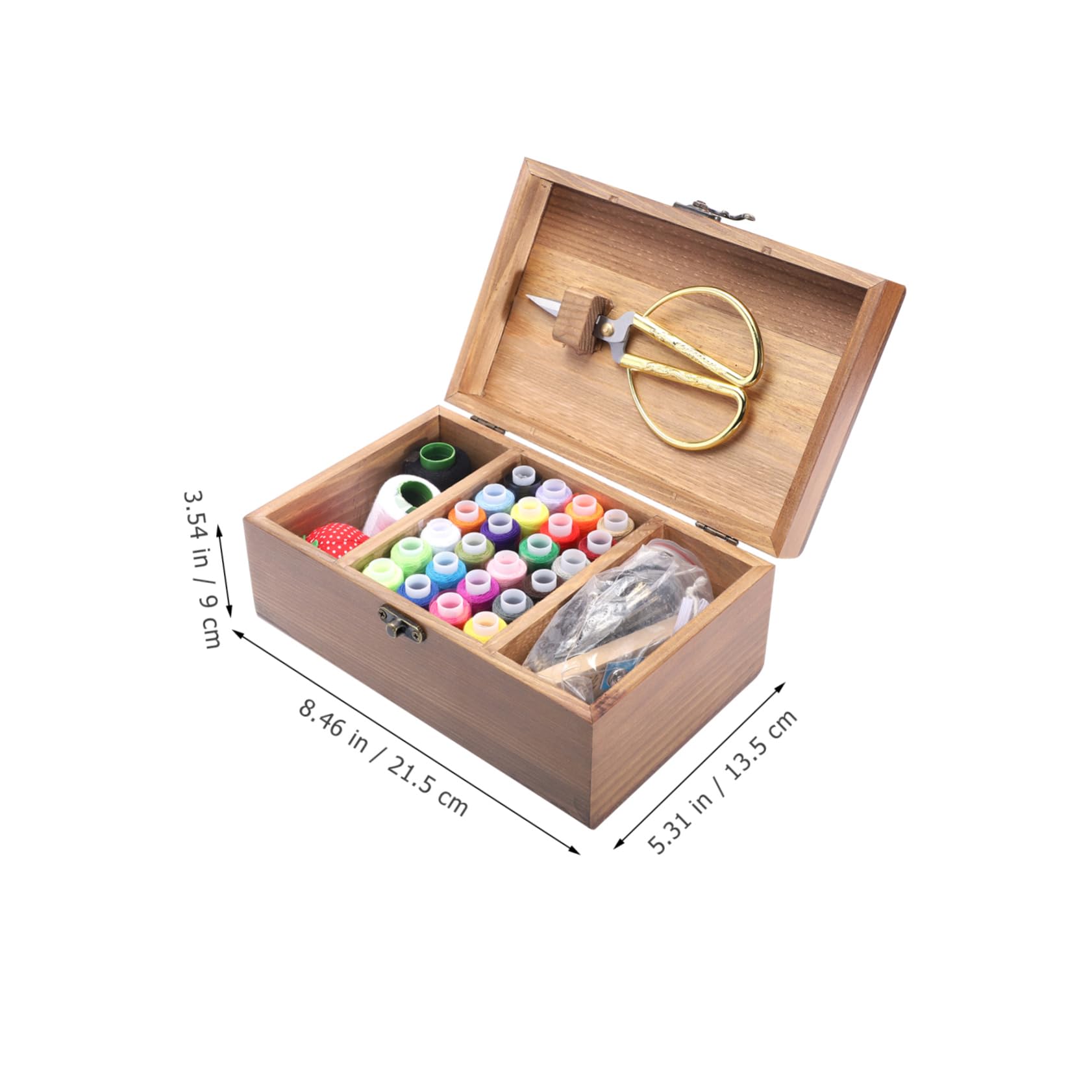 Caja de Kit de Costura de Madera Maciza, Estilo Retro, 1 Juego | Gran Capacidad para Guardar Varios Artículos, Incluye Agujas, Hilos de Colores y Tijeras, Acabado Natural