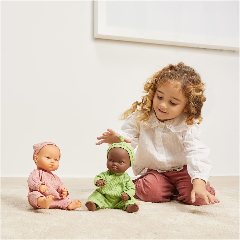 Miniland Realistic Baby Doll with Anatomically Correct Features, Reborn Baby Dolls, Cute Scented Body with Vanilla Perfume, Comes in Polybag, 12 5/8 inches Tall | African Girl with Down Syndrome