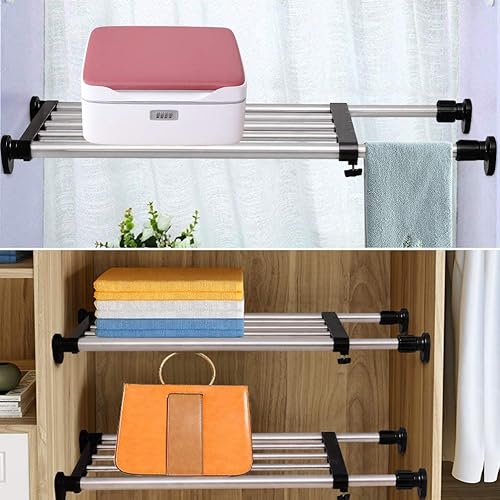 Miniatura 8 de BAOYOUNI Barra de tensión extensible para armario, unidad de estantería ajustable, estante de almacenamiento, organizador de percha, divisor de