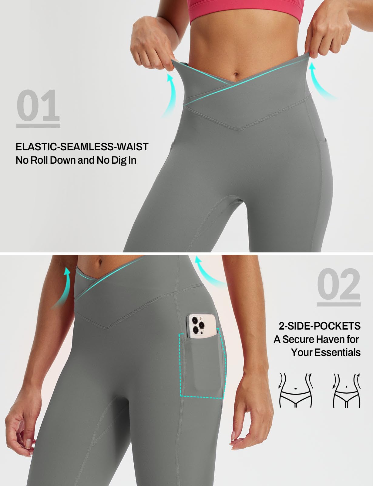 baleaf Leggings Capri da donna, lunghezza al ginocchio, con tasche, a vita alta, per yoga, casual, allenamento, esercizio
