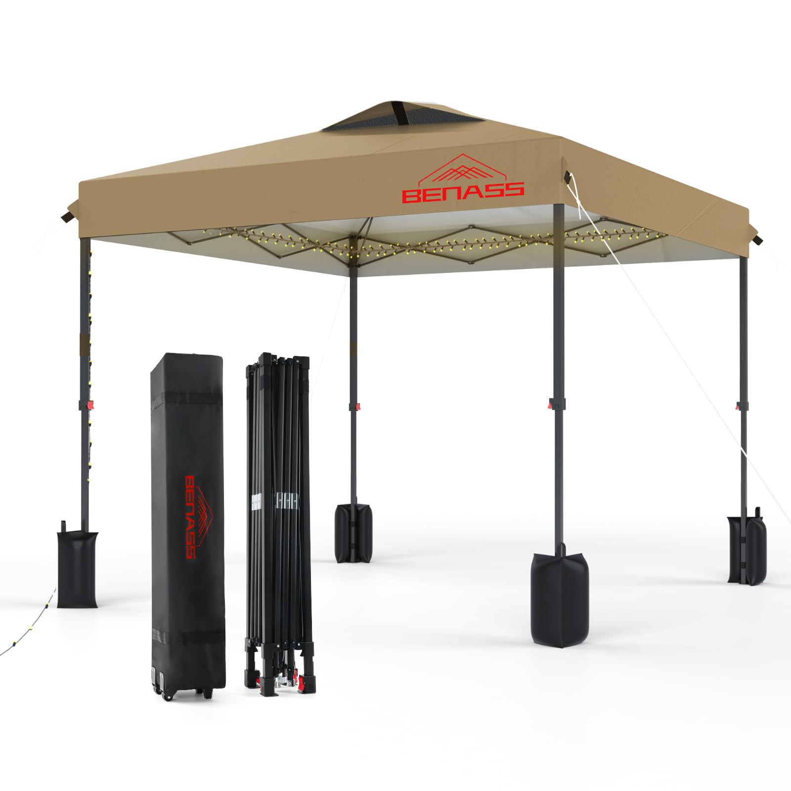 12x12 Pop Up Canopy Tent, Khaki (Benass)