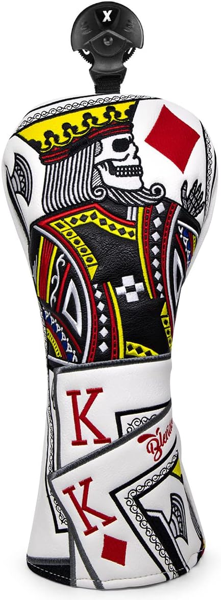 Golf Club Covers Poker Diamond King Driver Cover Fariway Wood Headcover 3 Hybrid Head Covers Blade Putter Cover Mallet Putter Haedcovers with Magnetic Closure for Most Brand