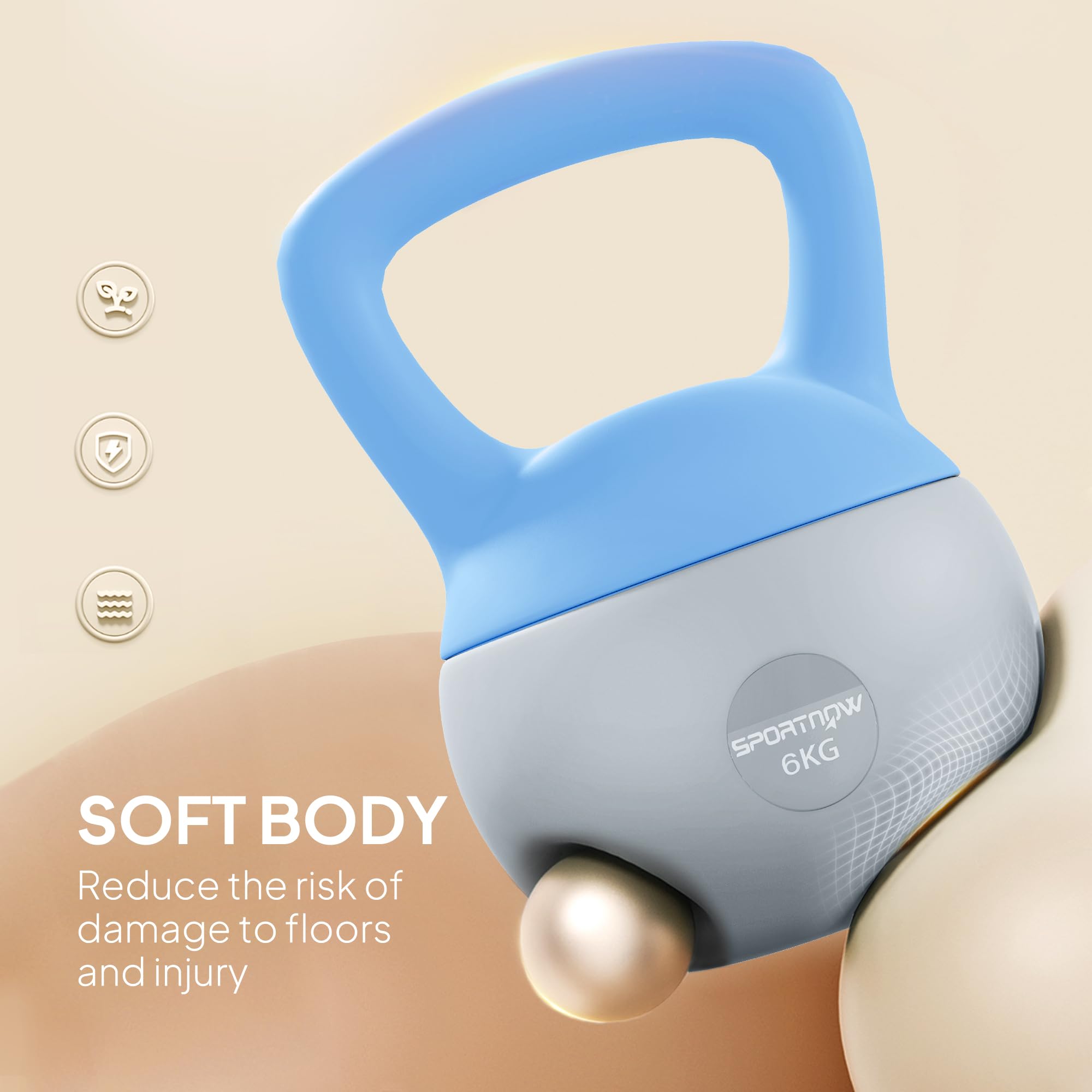 SPORTNOW 6kg Weiche Kettlebell mit rutschfestem Griff, Hellblau und Grau