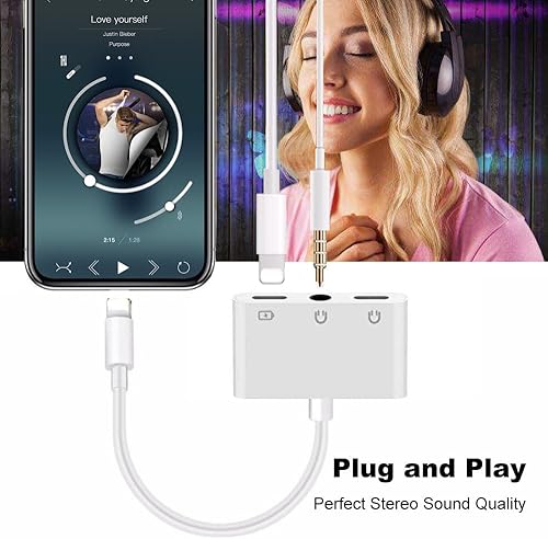 Miniatura 3 de Adaptador Lightning a auriculares 0.138 in Jack Adaptador de auriculares 3 en 1 y divisor de carga para iPhone 131211SEXSXRX87 y iPad