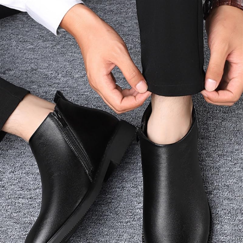 Men's Pointed Toe Leather Shoes Men Boots Side Zipper Lightweight Warm Shoes Anti-Slip Standard Size Polished Finish Business Casual Dress Shoes4