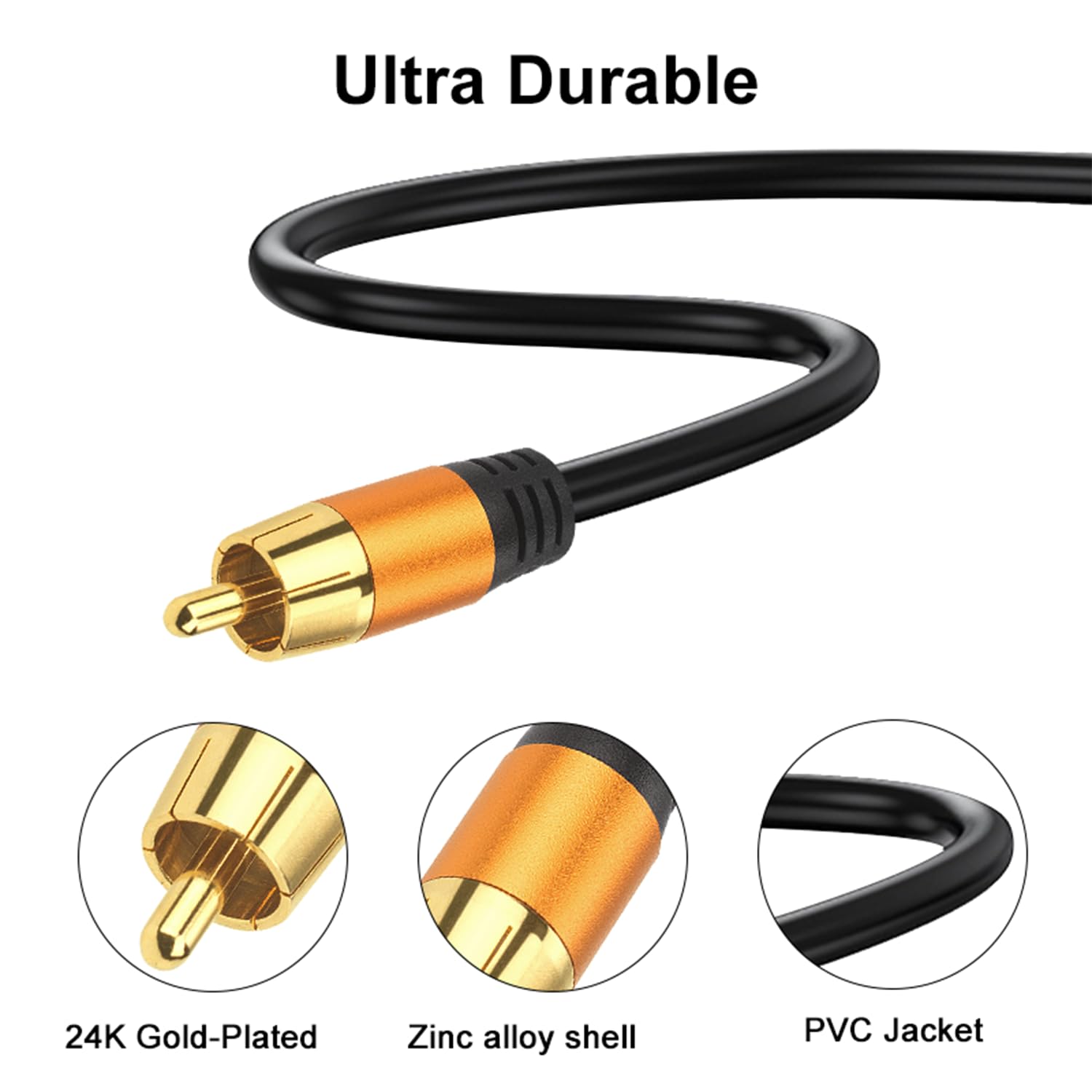 Lianjie Digital Coaxial Audio Cable 50FT, 1RCA Male to 1RCA Male, Black, Braided, Outdoor, 12.0 MHz, 24 AWG, 1 Count, Compatible with Headphones, TV, Sound Bar, Blu-ray Player, Amplifier - Image 3