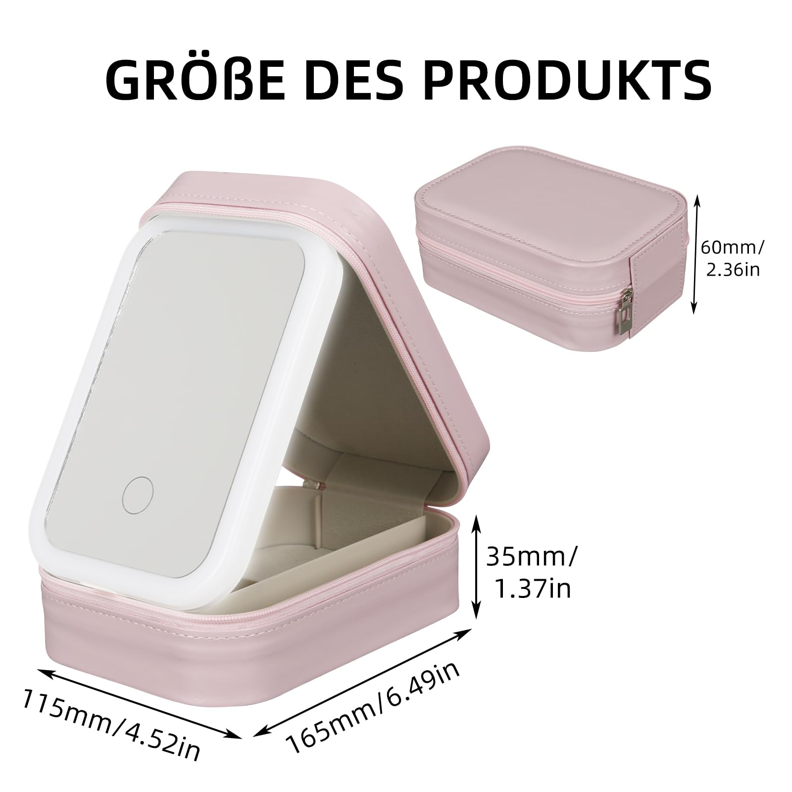 Kosmetyczka z podświetlanym lustrem, torba do makijażu z lustrem - 3 kolory światła LED, podróżna walizka kosmetyczna organizer, przenośna walizka do makijażu z przegródkami, Rosa