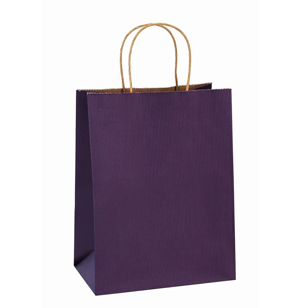 BagDream Gift Bags 8x4.25x10.5 Inches 25Pcs Kraft Paper Bags with Handles, Purple Stripes, for Shopping, Retail, Merchandise, Business, Party Favor Paper Gift Sacks