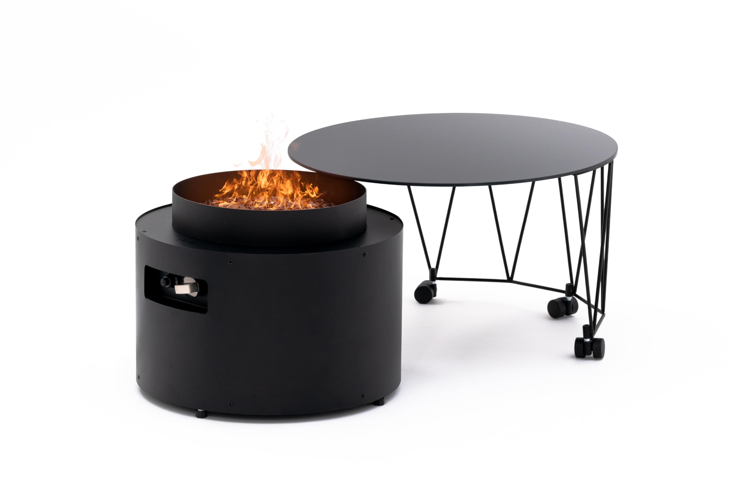Planika - Drum - Mesa de balcón, Chimenea de Exterior, Mesa de jardín, Mesa Auxiliar, Calentador de Exterior, terraza y balcón. Placa Robusta, incluida Tapa