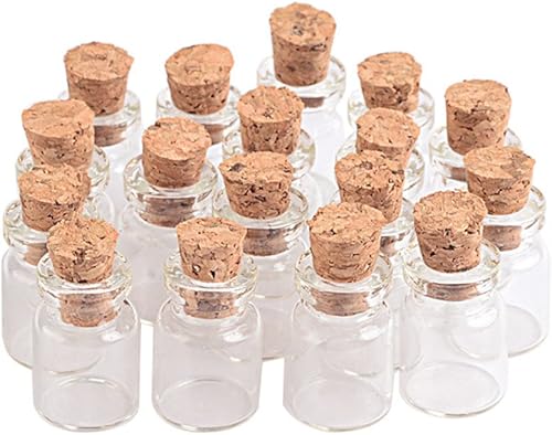 100 mini botellas de vidrio de 0.0 fl oz colgantes con tapón de corcho, decoración de botellas pequeñas, frascos de manualidades, frascos de regalo,