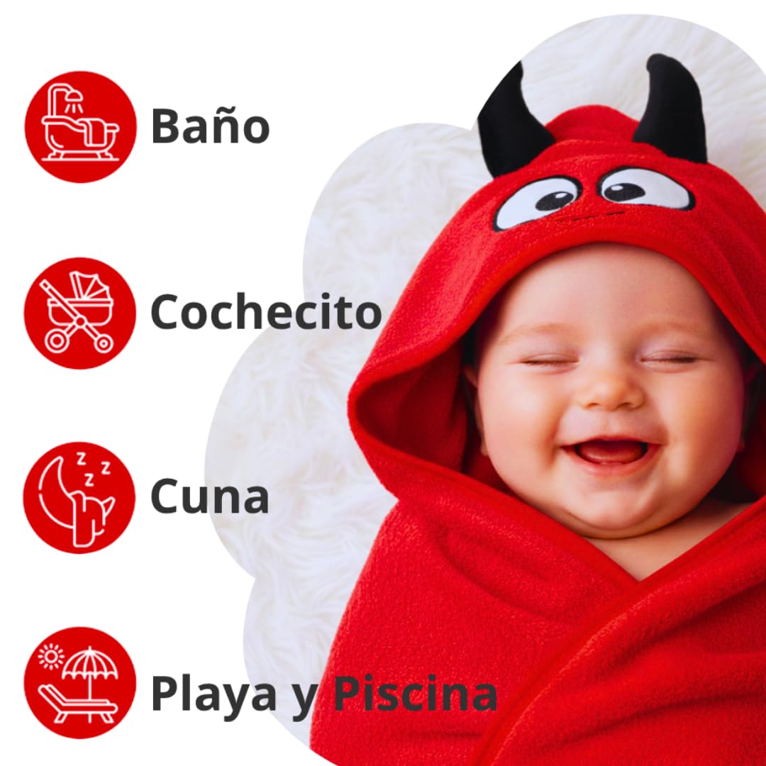 Toalla Bebe con Capucha - Capa de Baño Bebe - Albornoz Bebes talla 0 a 4 años - Regalos para Recien Nacidos Originales - Unisex de Niño y Niña - Toallas Niños Piscina y Playa - Toalla Niño Baño (Rojo)