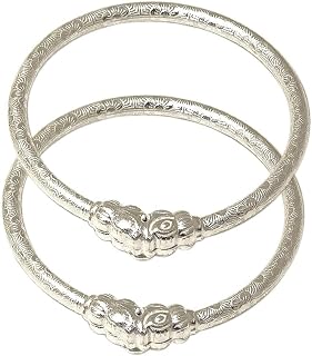 BABY STRELING SILVER Exclusive Elephant Face Silver/Chandi Self Work Baby Bracelet Kada Bangle Nazariya for Babies ~ Fit f... Price In India