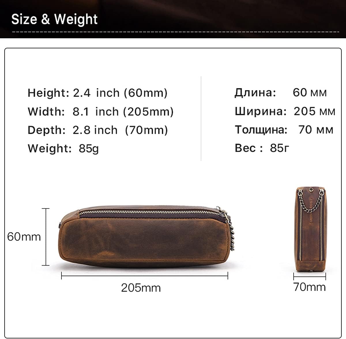 Hiram Leather Pencil Case Portable Dual Zippered Open Pen Box High Capacity Vintage Stationery Case Pencil Organizer Bag for Students Professionals and Artists - Image 3