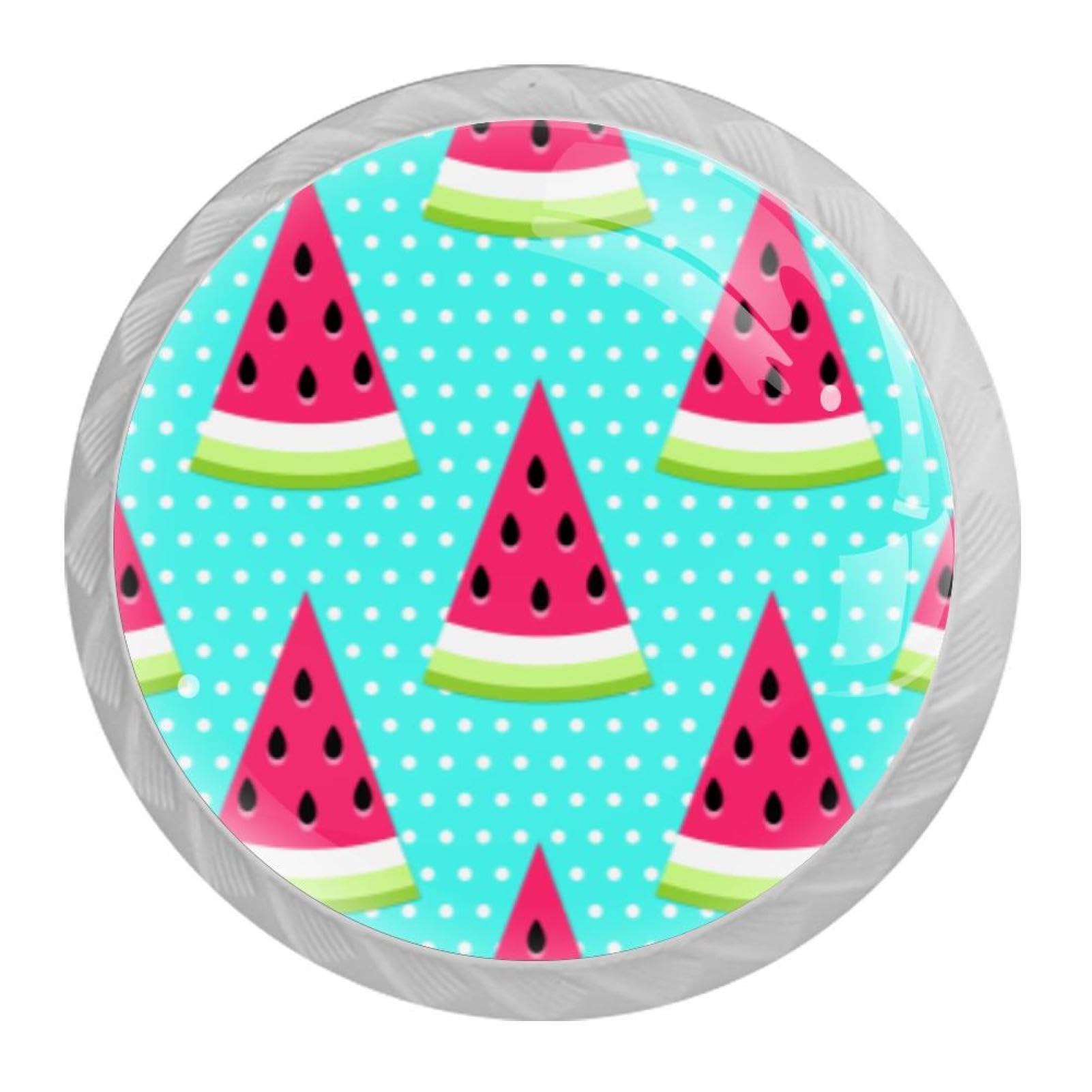 Tqmspg 4 Pieces Drawer Pulls Watermelon Dots Pattern Door Knobs Dresser Handles for Kitchen Wardrobe Cupboard Hardware Furniture