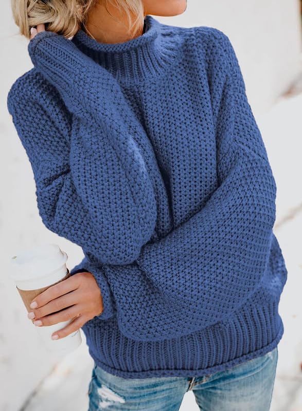 Image of Dokotoo Womens 2025 Winter Fall Solid Turtleneck High Neck Balloon Long Sleeve Sweaters Pullover Outerwear
