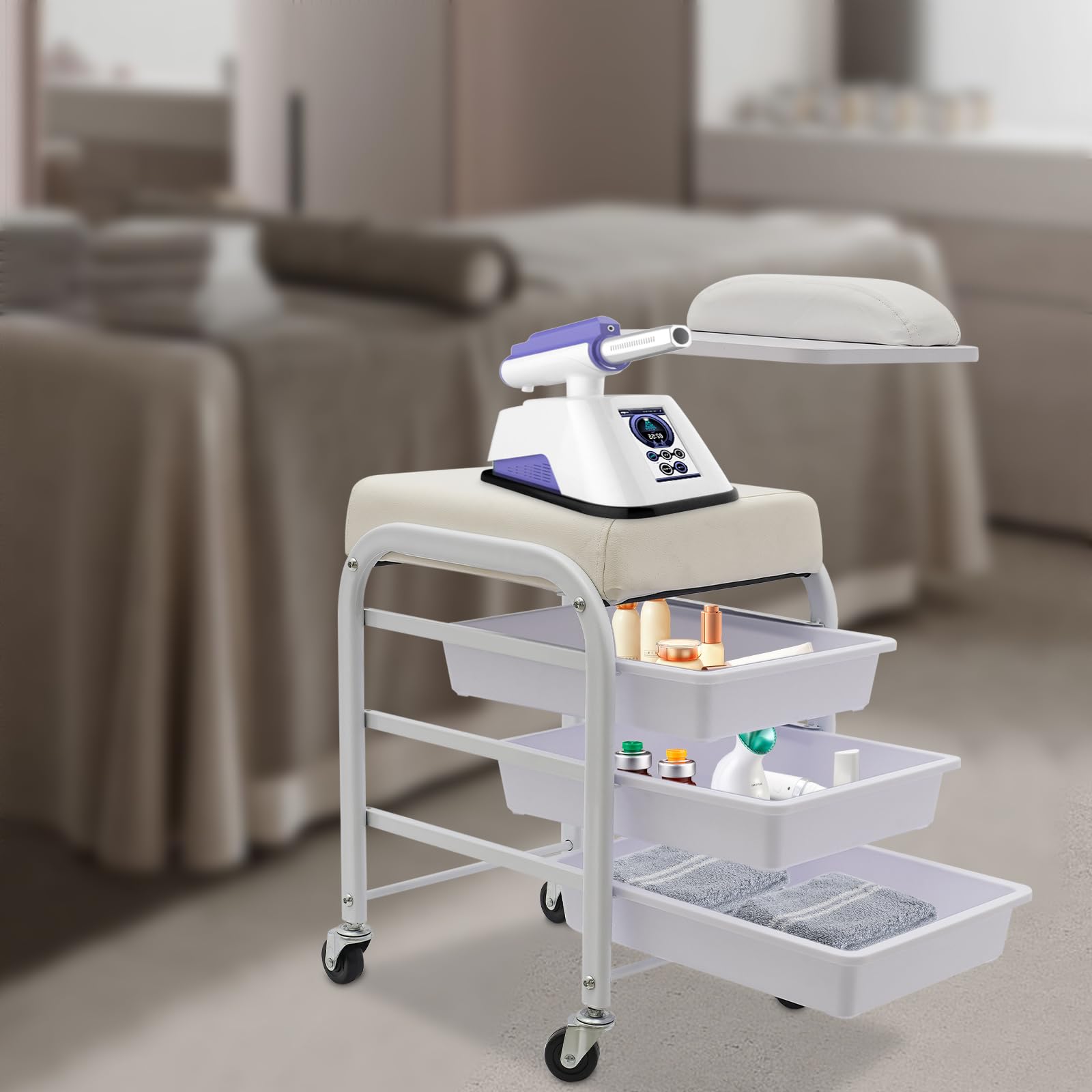 Carro de herramientas móvil para uñas con cajones, carrito de spa con ruedas, carrito de manicura, carrito con espacio de almacenamiento, capacidad de carga de 75 kg/165,35 libras, para peluquería