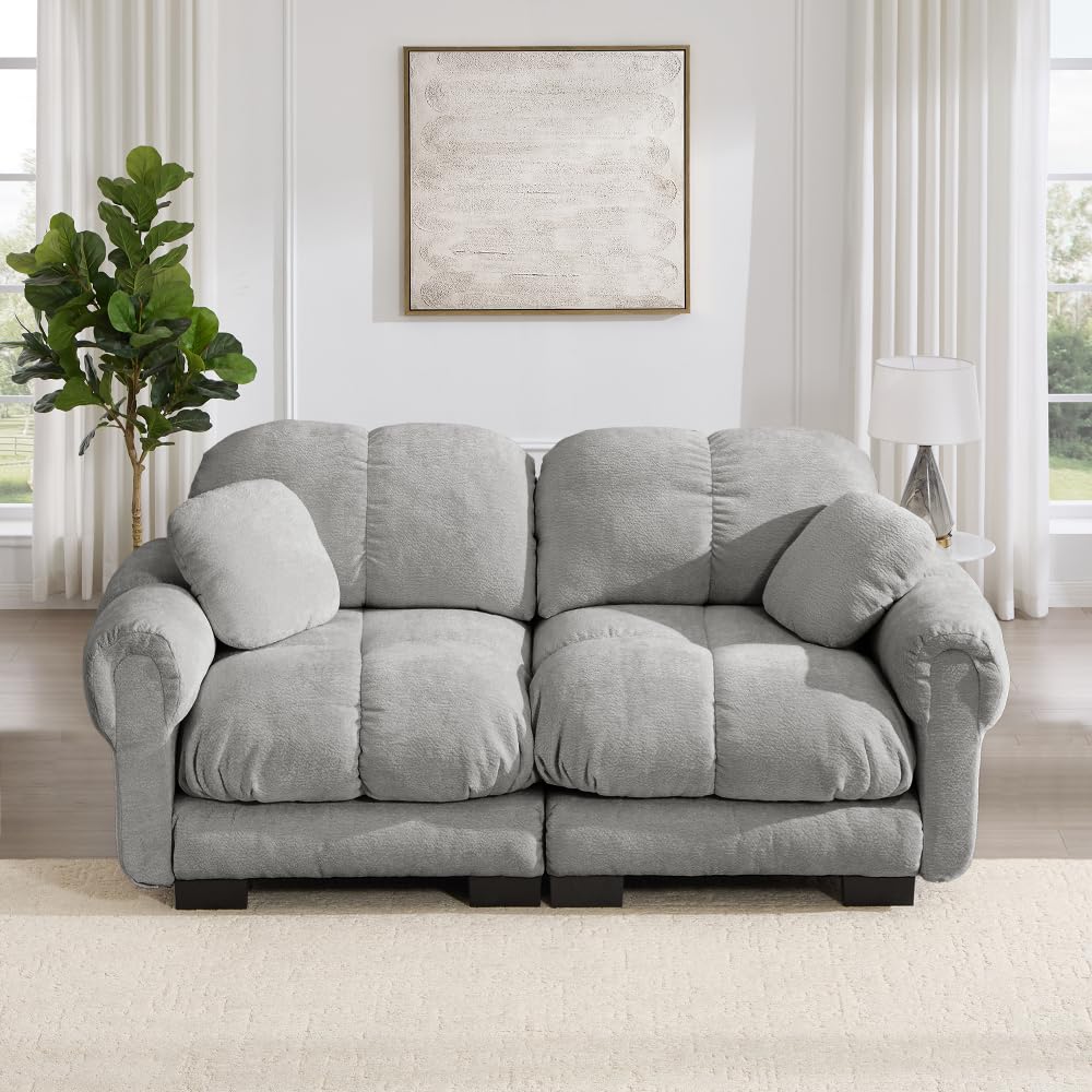 Sofá modular de chenilla gris de 2 asientos cómodo sofá de salón ergonómico 1