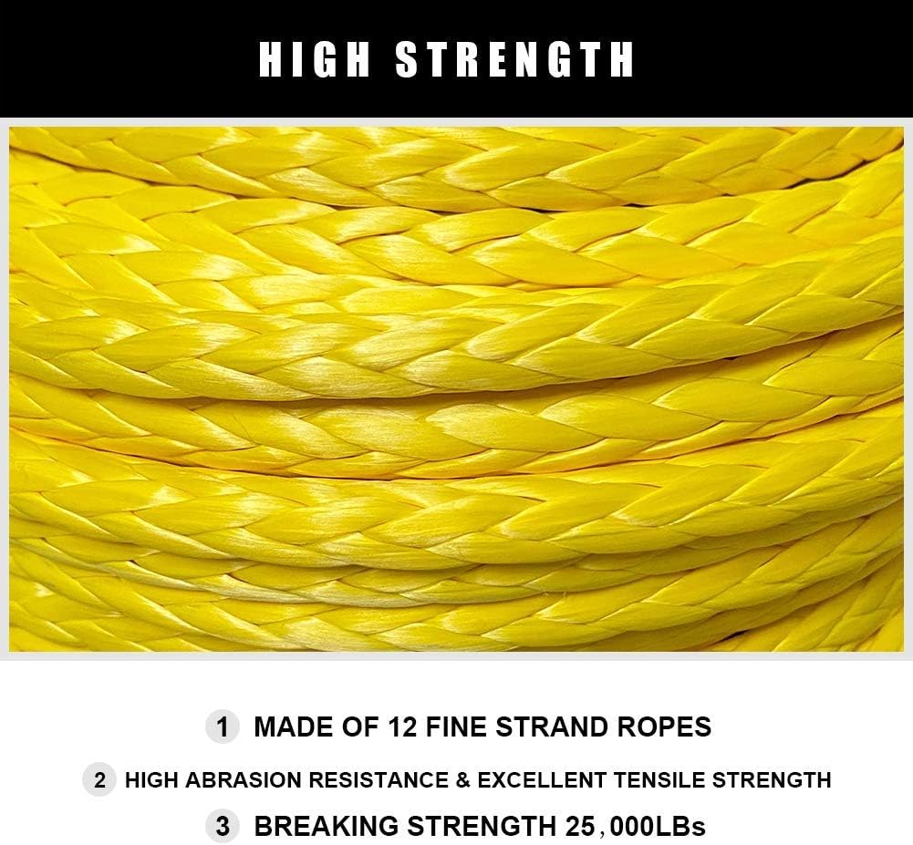 New Deal AlltoAuto AtA Enco-Plateau Synthetic Winch Rope, 3/8 x 92'-25000 LBs Dyneema Synthetic Winch Rope Line Cable with Protective Sleeve for Truck 4WD Off-Road Vehicle Winch Accessory