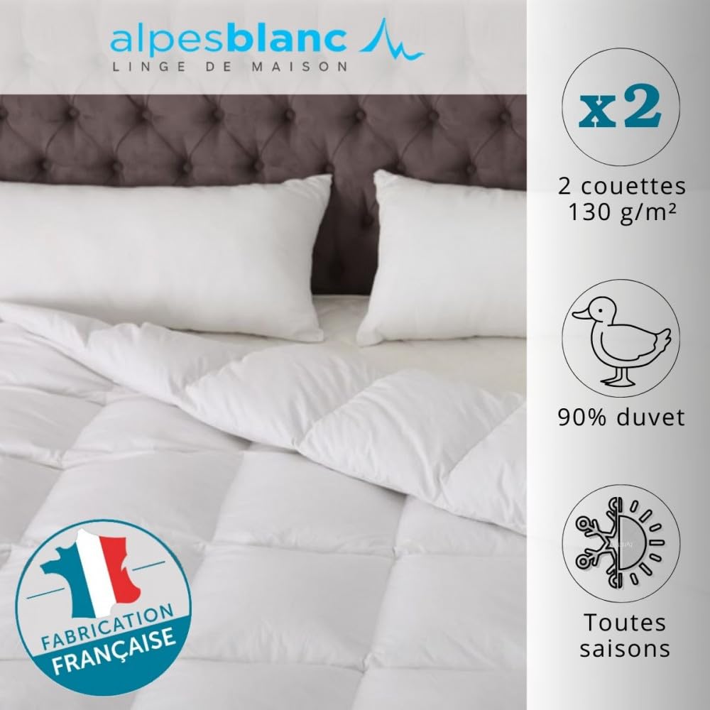 Alpes Blanc - Edredón Natural para 4 Estaciones, de plumón, Acolchado, 220 x 240 cm