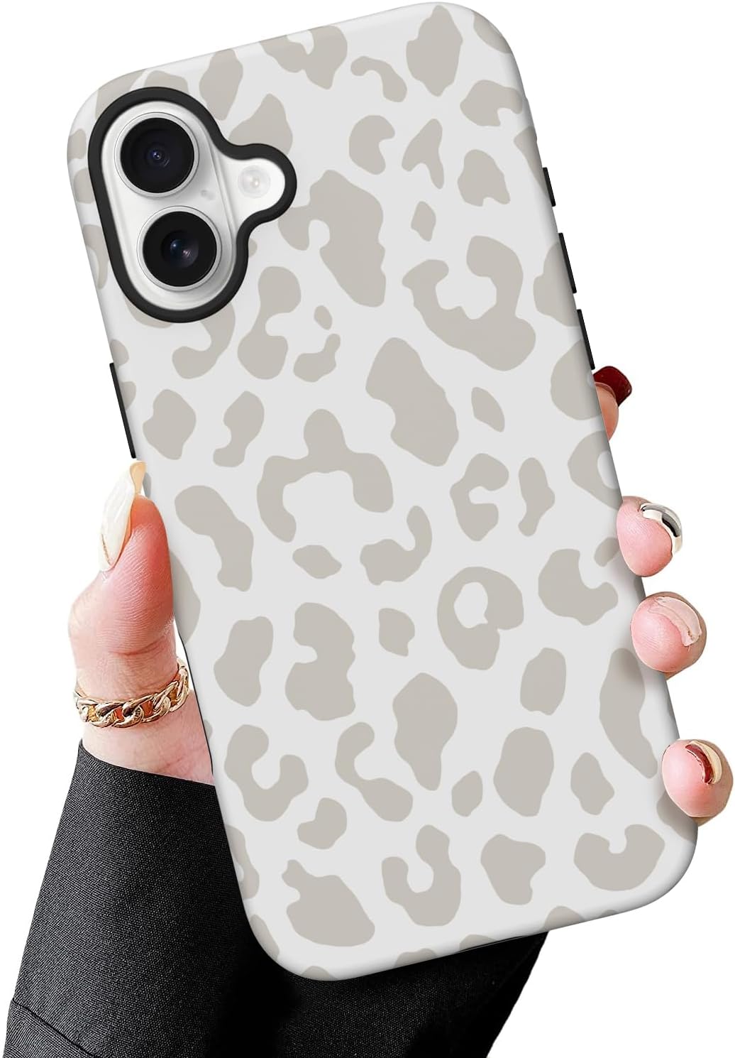 MZELQ Magnetic for iPhone 17 Pro Max Case 6.9 Inch, White Leopard Cheetah Pattern [Compatible with Magsafe Charging] 2 in 1 Matte Shockproof Protection Hard Phone Cover for Women Men