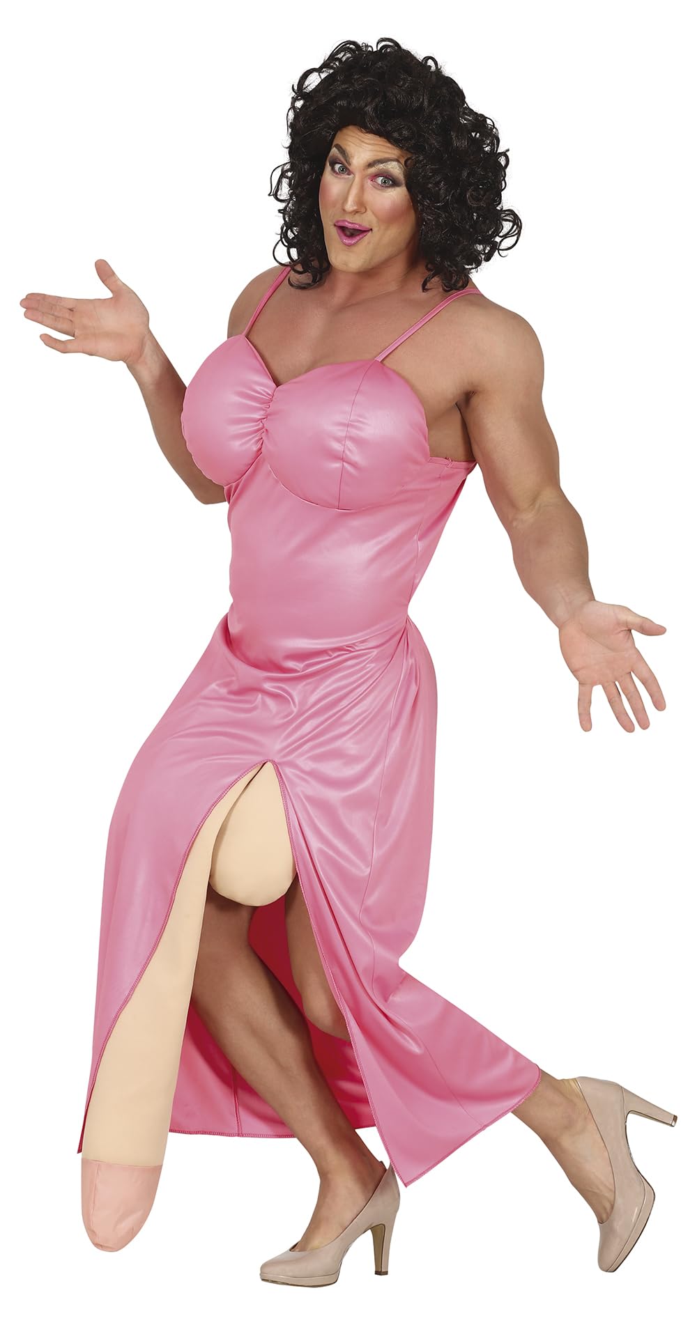 FIESTAS GUIRCA | Big Drag Fancy Dress for Men (42-44/L) - Dress, Belt and Toy Penis - Stag Parties, Fancy Dress and Carnival - Ideal for Adults - Pink