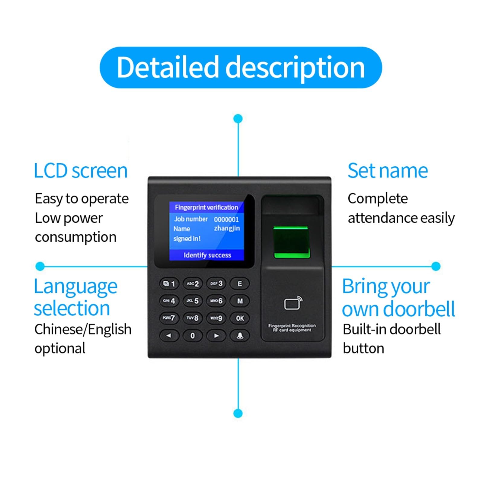 Clocking In Machine 1000 Benutzer Biometrischer Fingerabdruck-Scanner Em Zugangskontrollsystem für Fabrik Büro USB-Zeiterfassungsmaschine