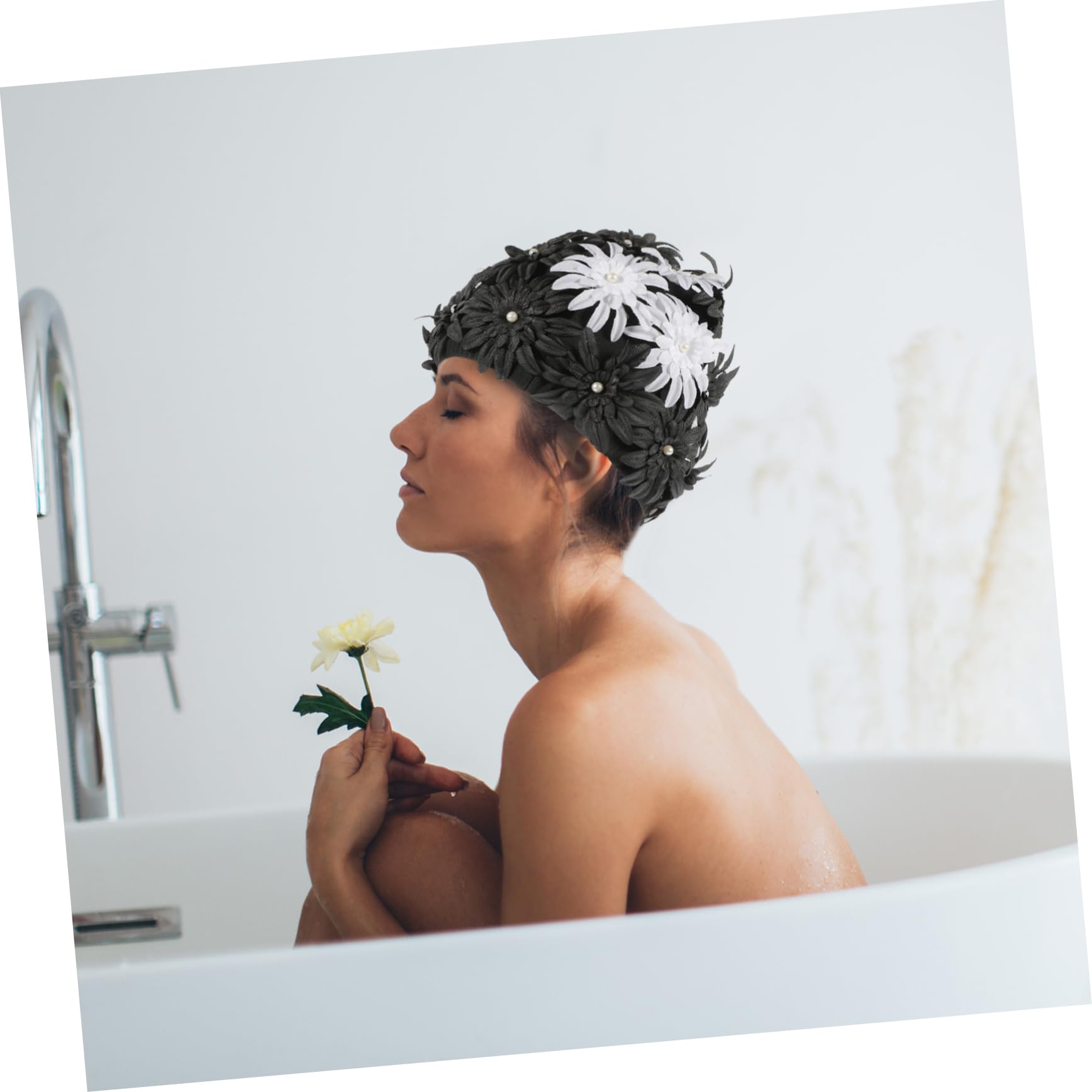 TOYANDONA Bouchon de baignade à Fleurs imperméable Adulte pour nageurs Bonnet de Bain Femme réutilisable Engrener Bouchon de Natation imperméable Bonnet de Bain en Tissu Brocart