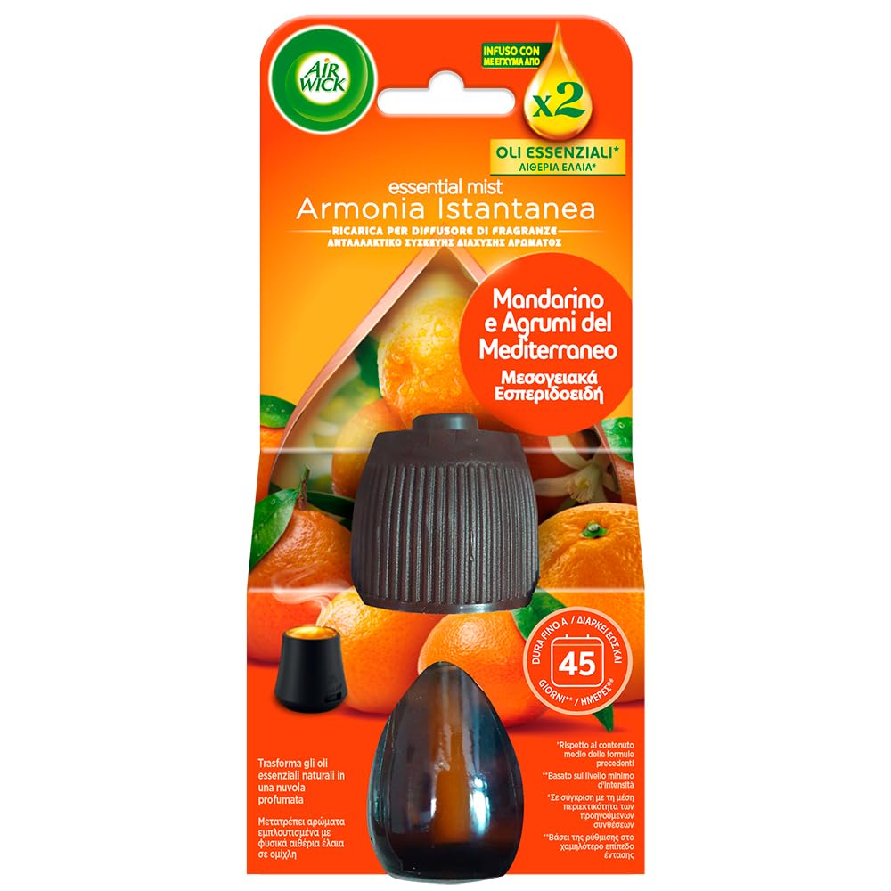 Airwick Ricariche per Diffusore di Oli Essenziali Armonia Istantanea, Confezione da 6 per Profumatore per Ambienti alla Fragranza di Mandarino e Arancia Dolce