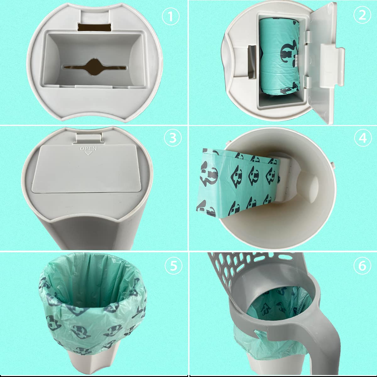 Cuchara de arena para gatos, pala de arena para gatos con contenedor de basura, soporte extraíble para arena para gatos, pala de arena portátil con soporte que proporciona 215 bolsas de basura, pala