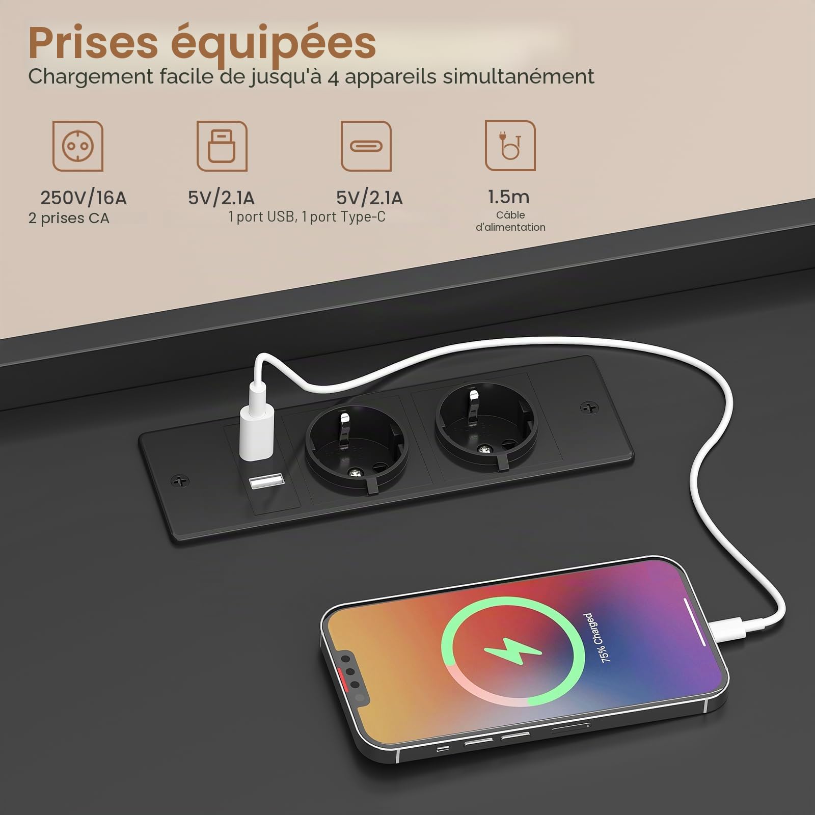AOGLLATI Table de Chevet avec 2 Rubans LED et Multiprise,3 Tiroirs et 1 Compartiment Ouvert, pour Salon et Chambre, Table de Nuit Noire