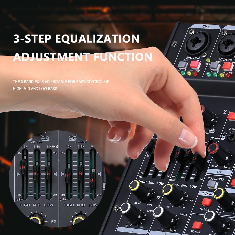 Professionele Audio Mixer 4 Kanaals Bluetooth Mixer DJ Mixing Console met Reverb Effect Thuis Karaoke USB Live Interface Mixer voor Party Studio