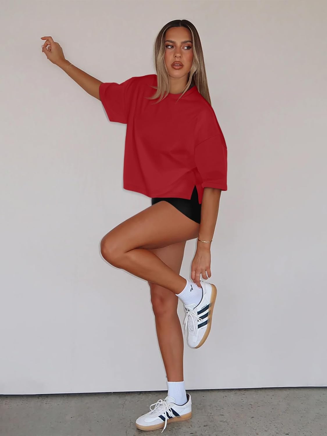 LASLULU Womens Cotton Short Sleeve Workout Shirts Loose Fit Crop Tops Yoga Gym Tee Casual Athletic Running T-Shirts