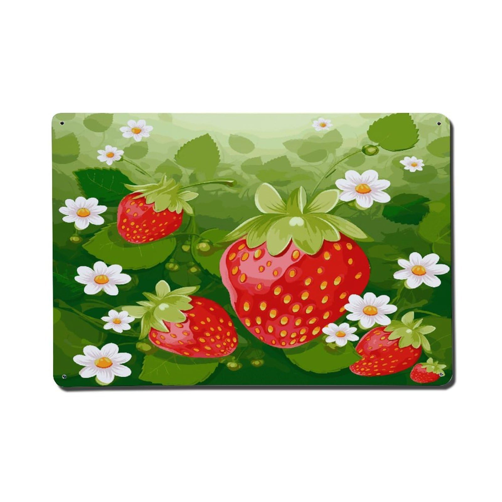 Adfgyerh Style Strawberry And Flower Metal Signs Funny, Aluminum Tin Sign Indoor Outdoor Decor, Vintage Signs For Home Office Kitchen Bar Cafe Garden Farmhouse Wall Decor