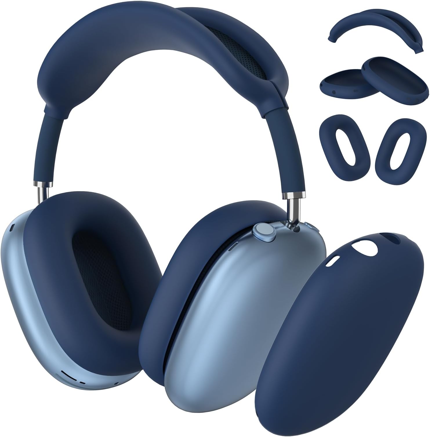 Oumida 3 in 1 Silicone Case for AirPods Max Headphones, Anti-Scratch Ear Pad Case Cover/Ear Cups Cover/Headband Cover for AirPods Max Case (Navy Blue)