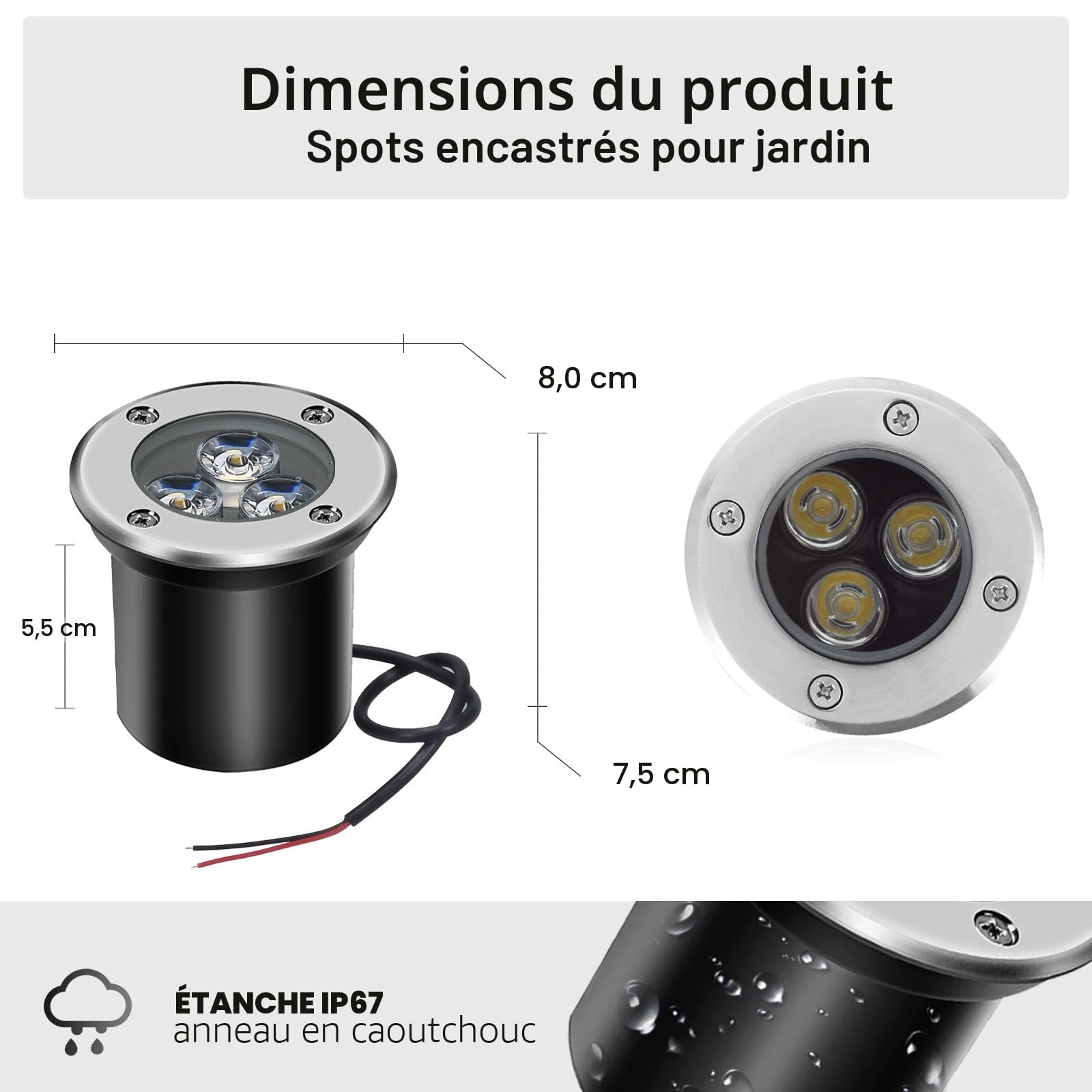 Spot led extérieur encastrable 4 PACK 3W IP67 Rond 300 Lumen Lampe d'éclairage pour Jardin Terrasse Chemin Cour Garage