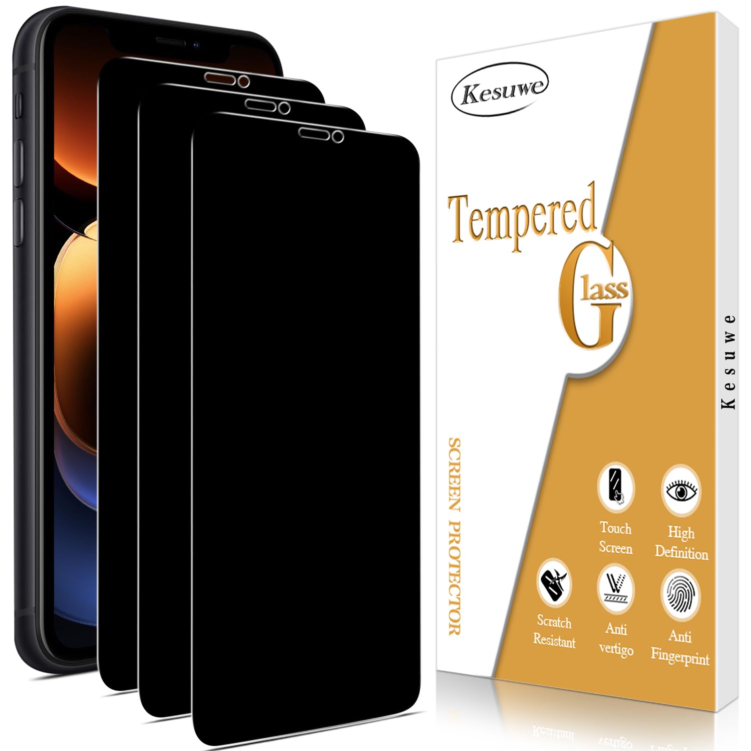 [3 Piezas Protector Pantalla de Privacidad para iPhone 11/XR, Anti Espía, Dureza 9H Cristal Templado, Antiarañazos, Antihuellas, Sin Burbujas