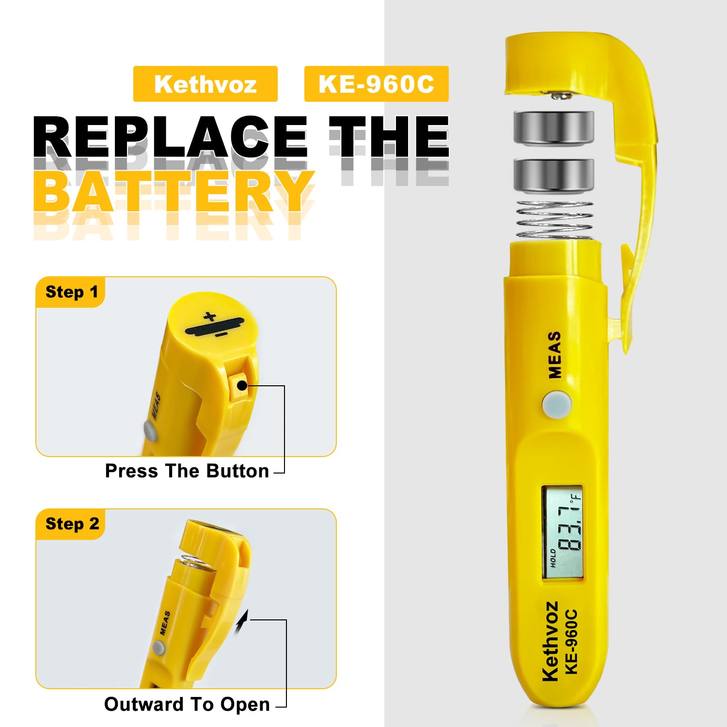 Thermomètre Infrarouge Sans Contact Mini, Kethvoz Stylo Thermometre Surface Portable avec Clip Poche, -30°C~275°C, pour Cuisine/Alimentaire/Patisserie/Chocolat/Viande/Barbec (2 lot de)