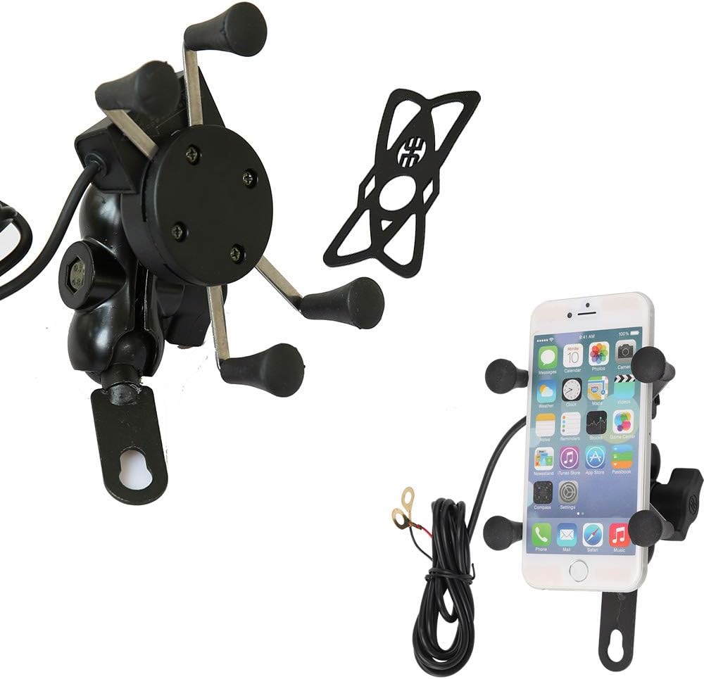 Shoze Universal Motorcycle Motorbike Mobile Phone Holder X Grip Clamp Mount USB Charge