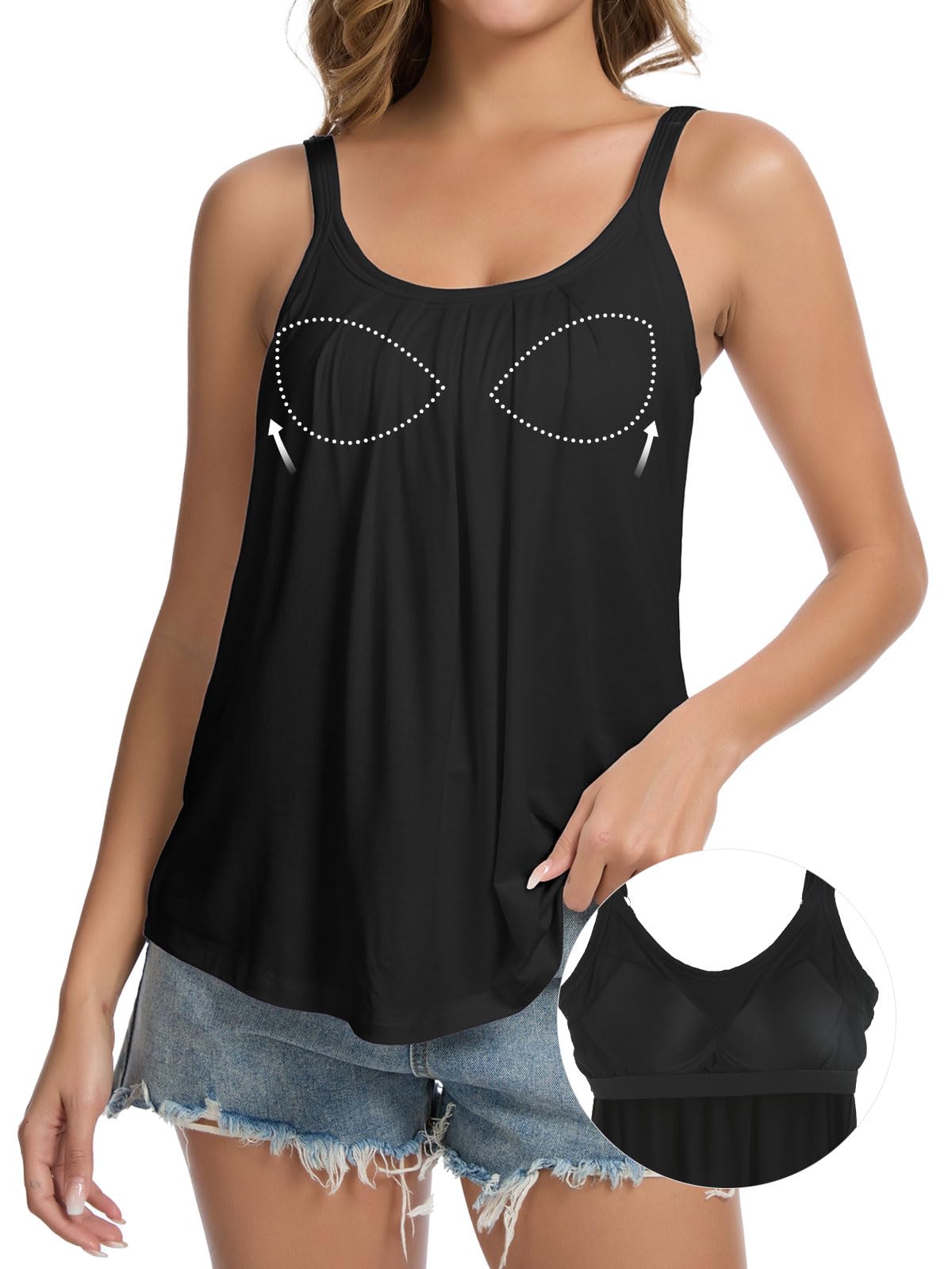 Joyshaper Damen Tank Top mit Integriertem BH Sommer Casual Unterhemd Loose Fit Ärmellose Oberteil Basic Shirt Hemdchen