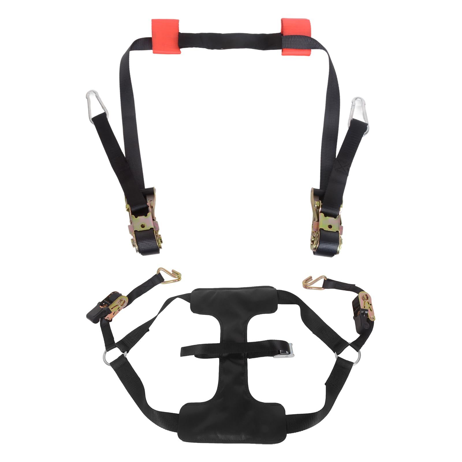 MOTO4U Set di cinghie di fissaggio per moto con cricchetto e ganci a J, 1 confezione da 1 cinghia di fissaggio per manubrio con cricchetti e ganci a scatto, nero e rosso