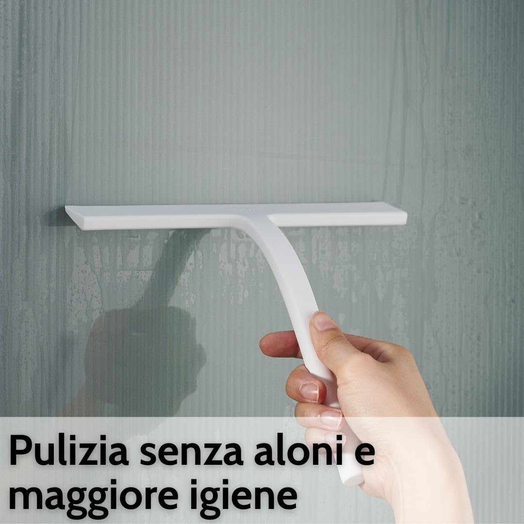 Tira Acqua Per Doccia Vinabo In Silicone 21 Cm, Senza Aloni, Con Gancio, Per Vetri, Pareti E Specchi, Grigio