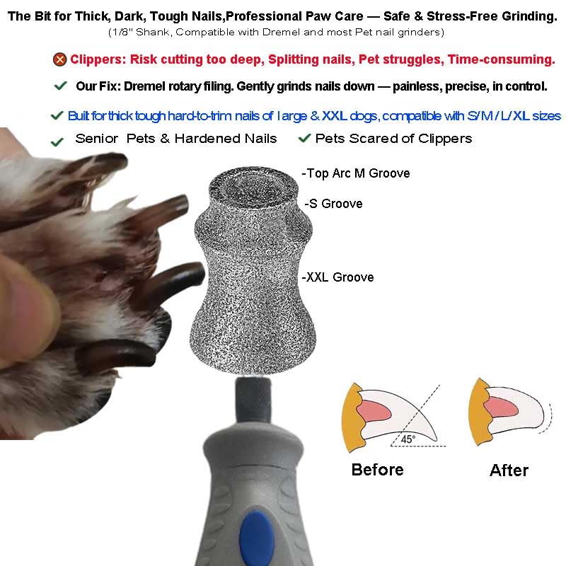 Image of Painless for Dremel Dog Nail Grinder Attachment Replacement Heads - Diamond Bit Refill Tips Fit Dremel 7760 & 7350, Smooth Grinder Tool Accessories for Small /Medium /Large Dog /Cat Thick Nail Grinding | Safe Grooming Diamond Bit, ideal for trimming extra large & large thick nails smoothly, calms pets, works with Dremel tools
