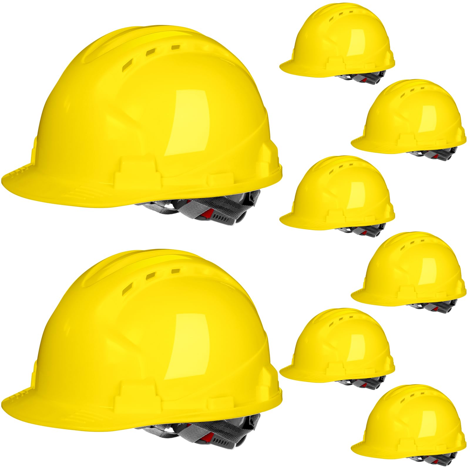 Leumoi 8 Pieces 4 Pt. Suspension Hard Hat Bulk Safety Helmets Adjustable Ratchet Hard Hats with Vents and Cotton Brow Pad ABS Construction Hardhats