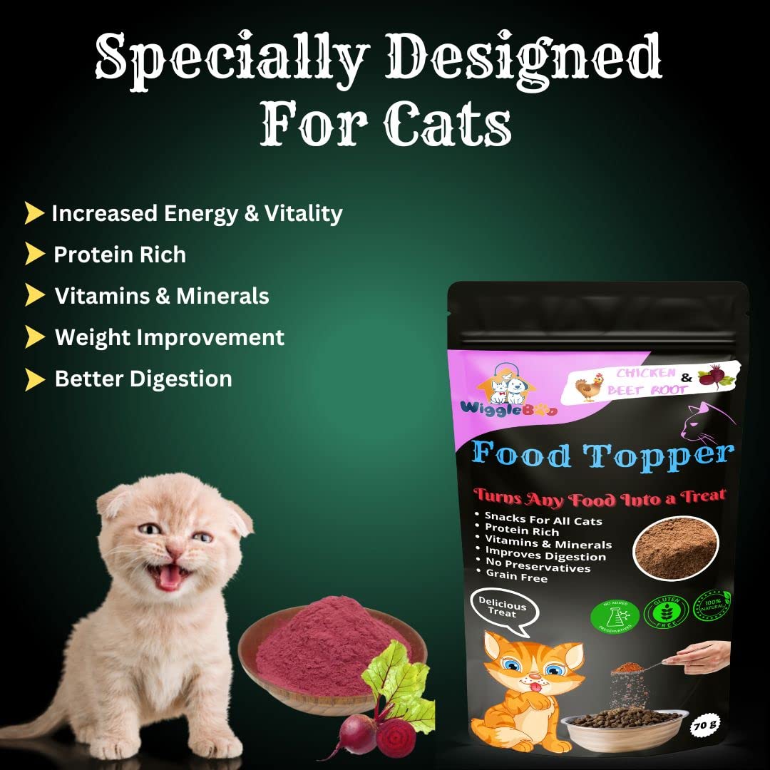 WiggleBoo Magical Cat Food Topper || Joy of Best Taste || Chicken & Beet Root Flavour || Grain Free & Protein Rich || Super Energy Food || 70g 2