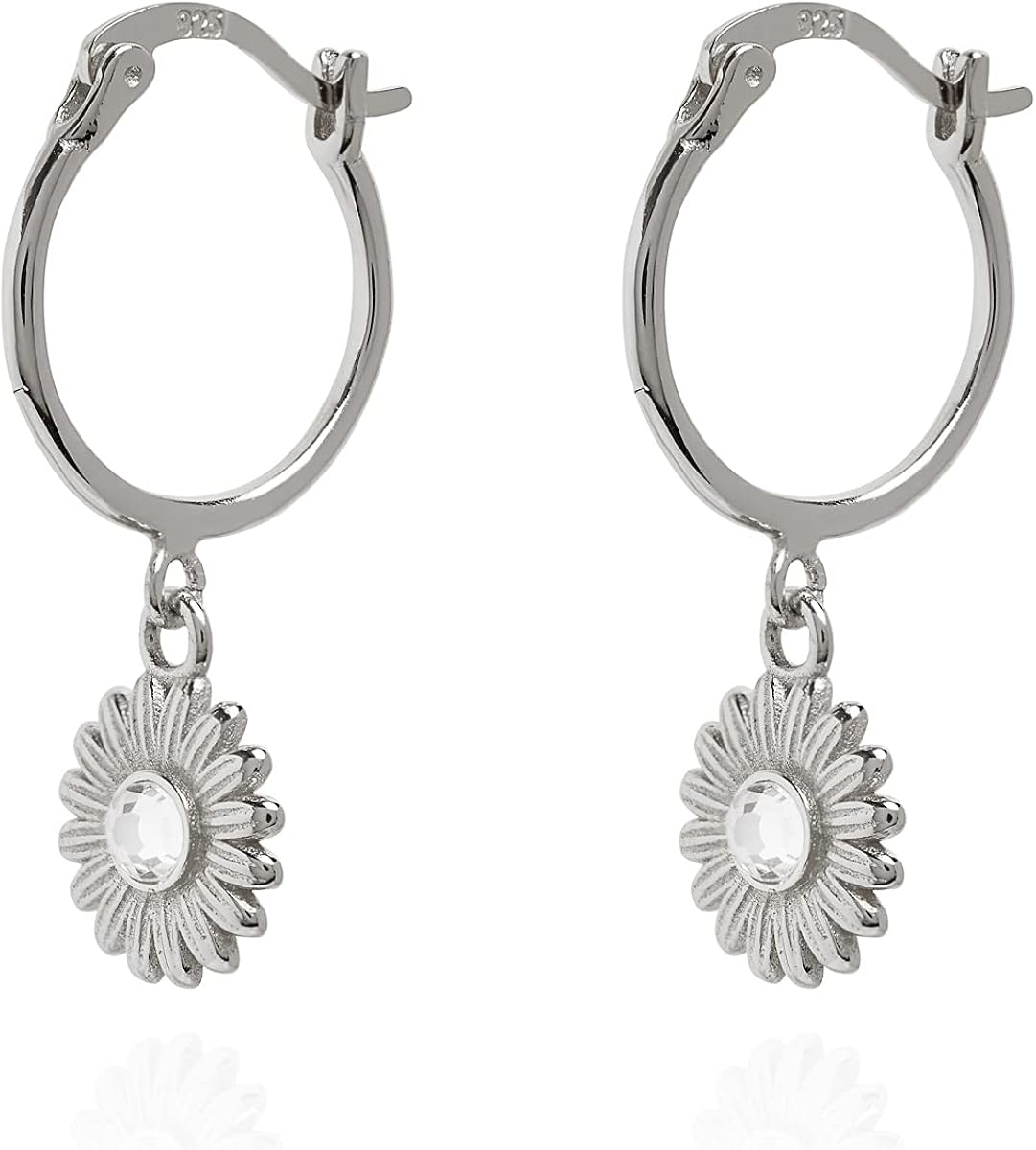 Annie Oak Womens 925 Silver Daisy Charm Hoop Earrings - Image 3